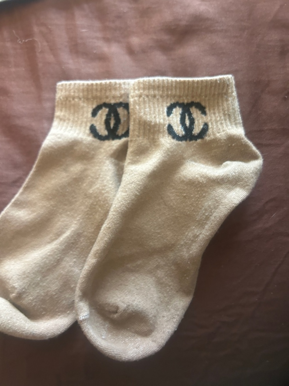 CHANEL Beige Ankle Socks with Black Logo